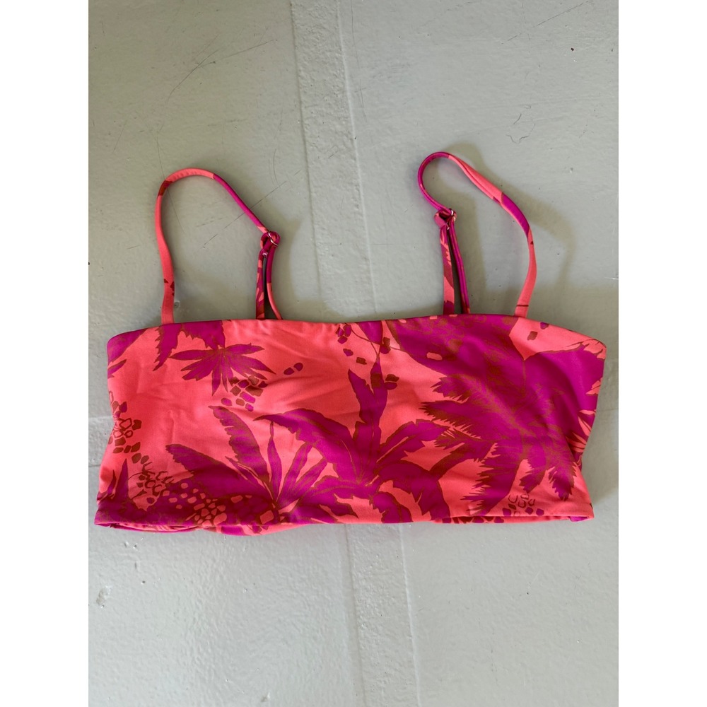 Volcom Eco True Palm Fun Day Bikini Top Pink Orange Tropical Twist Back XS